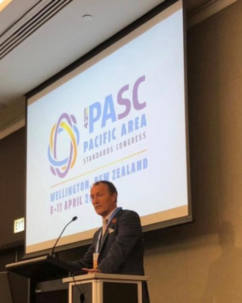 Neil Savery presenting at the 2019 Pacific Area Standards Congress, New Zealand 