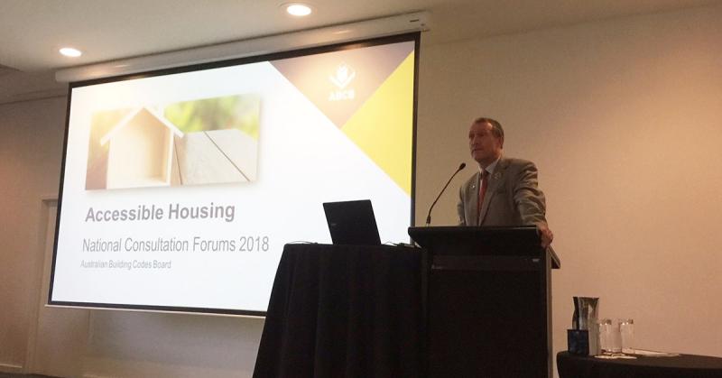 Neil Savery presenting at the ABCB Accessible Housing Forum, Canberra